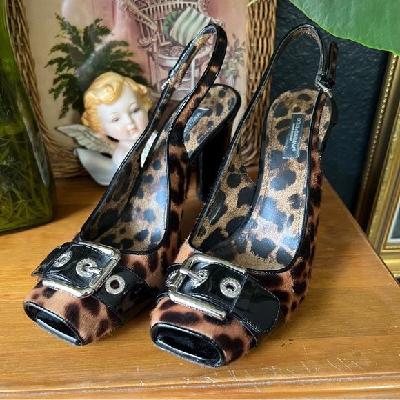 Dolce and Gabbana Décolleté Animal Print Pony Hair Heels Sling-backs - Picture 1 of 14